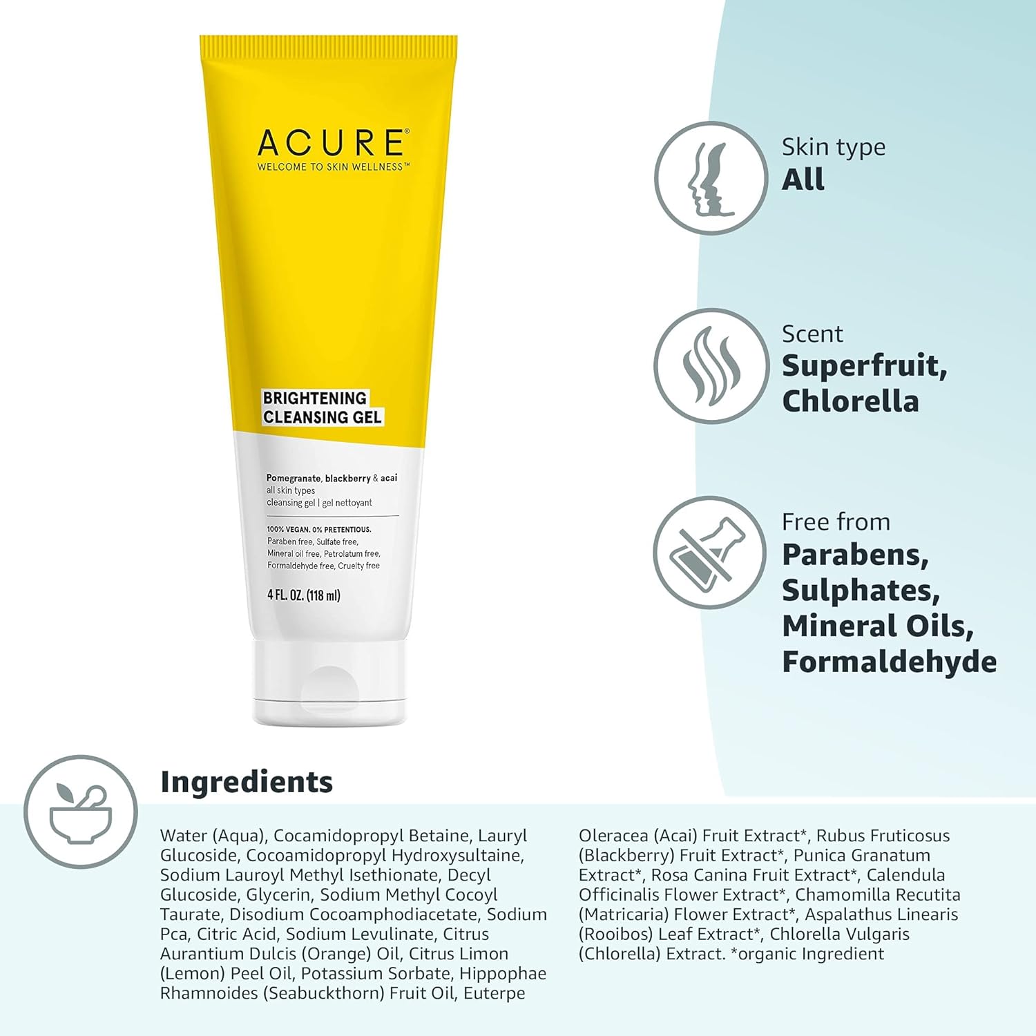 Acure Organics Brightening Cleansing Gel - 4 oz