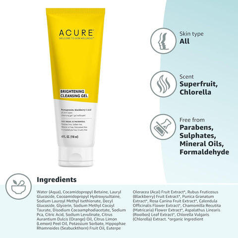 Acure Organics Brightening Cleansing Gel - 4 oz