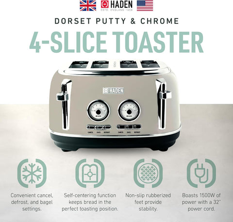 Haden Dorset 4-Slice Retro Toaster – Beige
