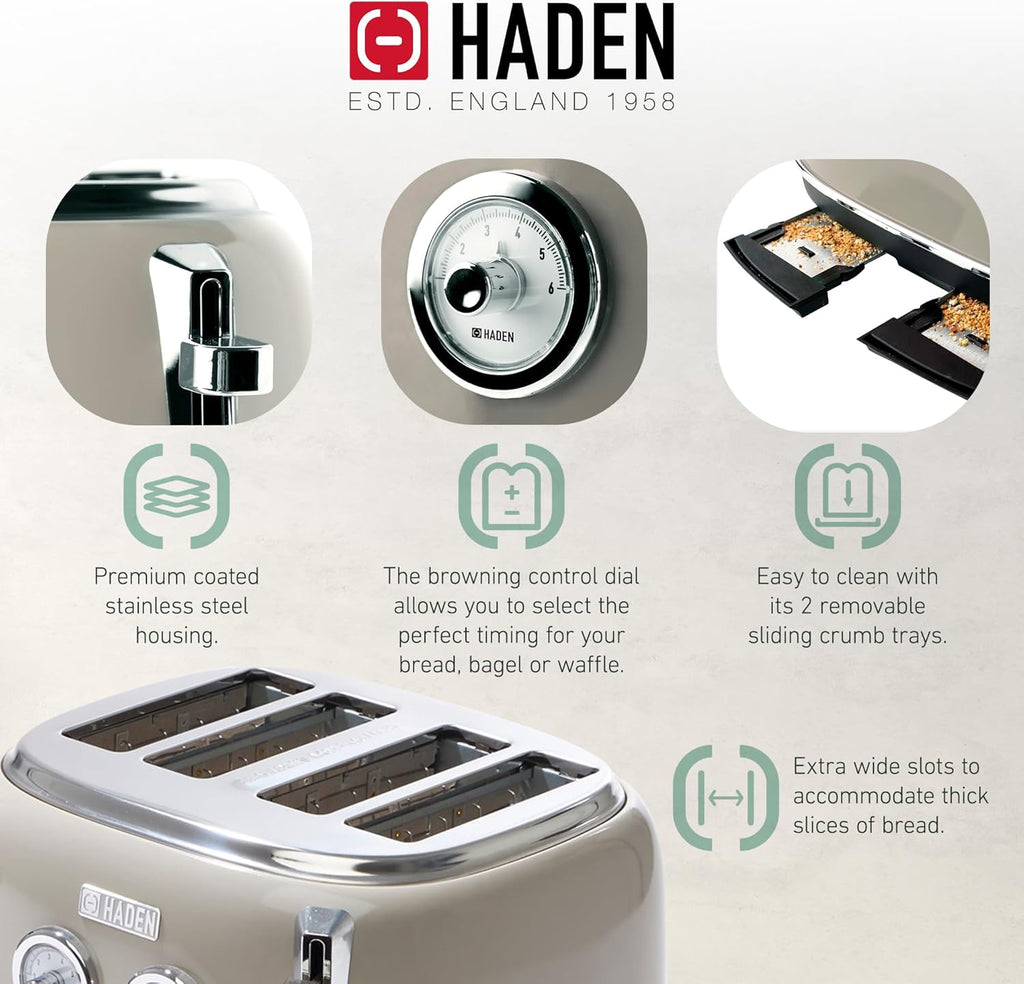 Haden Dorset 4-Slice Retro Toaster – Beige