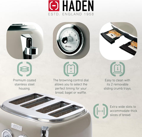 Haden Dorset 4-Slice Retro Toaster – Beige
