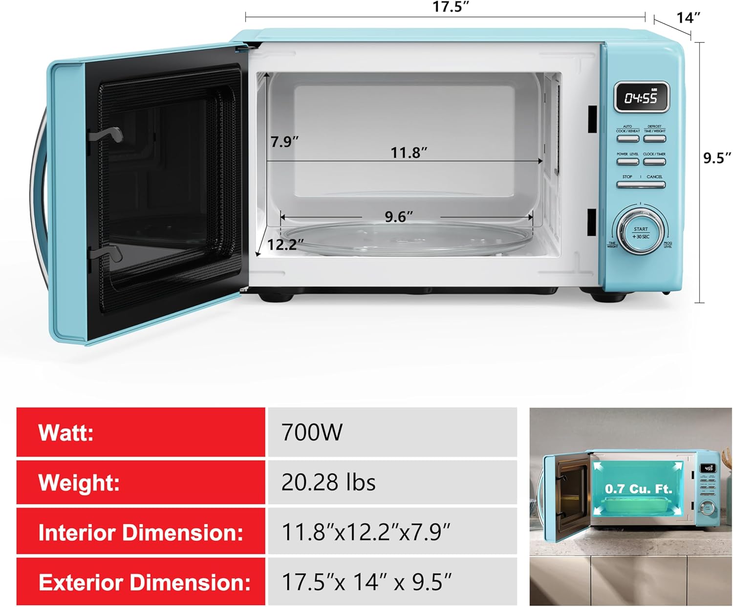 Galanz Retro Microwave – 0.7 cu ft, Blue
