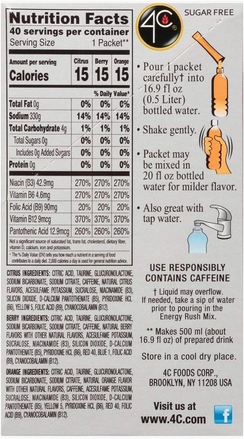 4C Energy Rush Drink Mix, 40 Pack