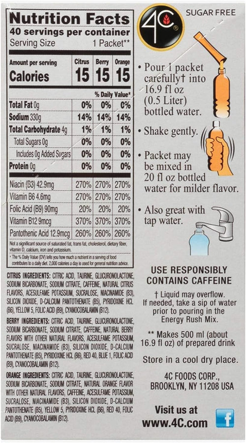 4C Energy Rush Drink Mix, 40 Pack