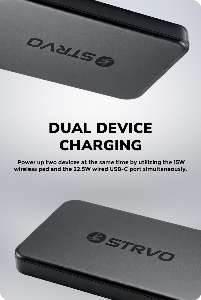 STRVO charging accessories on a minimal desk