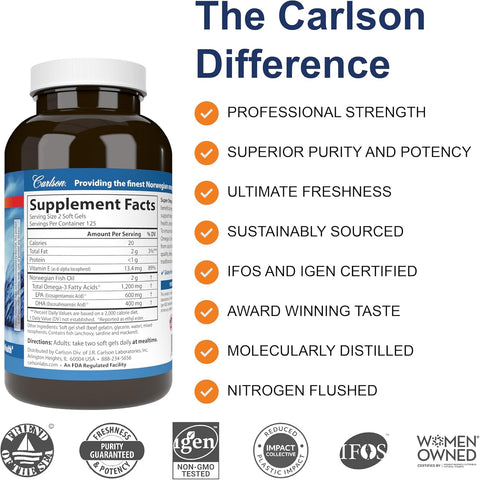 Carlson Super Omega-3 Fish Oil – 250 Softgels