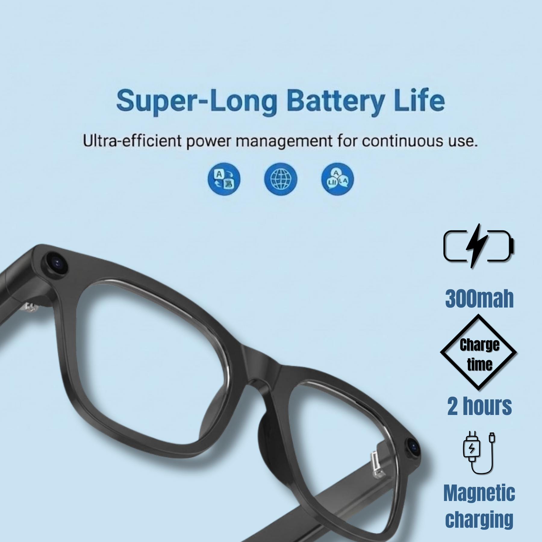 STRVO G-06 2K Ultra HD Camera Smart Glasses with Bluetooth Audio, Photochromic Lenses, AI Assistant, Video Recording & App Control - Black
