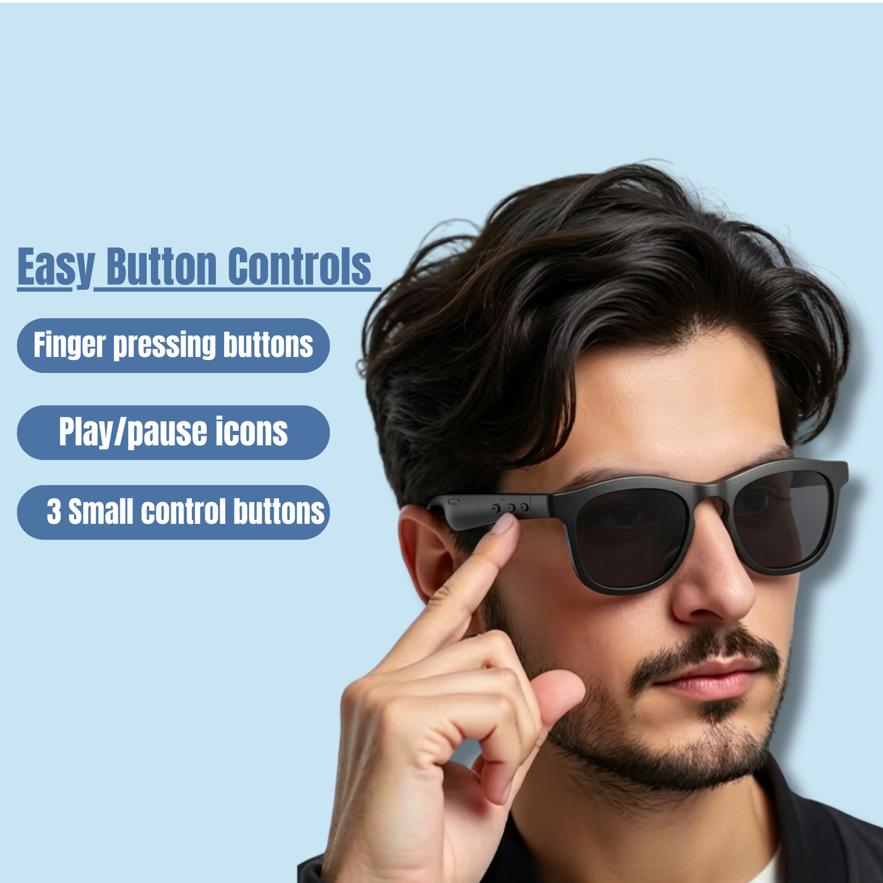 STRVO J-100 Bluetooth Smart Audio Glasses - Lightweight Open-Ear Calling & Music Sunglasses with Touch Controls, Long Battery Life - Black