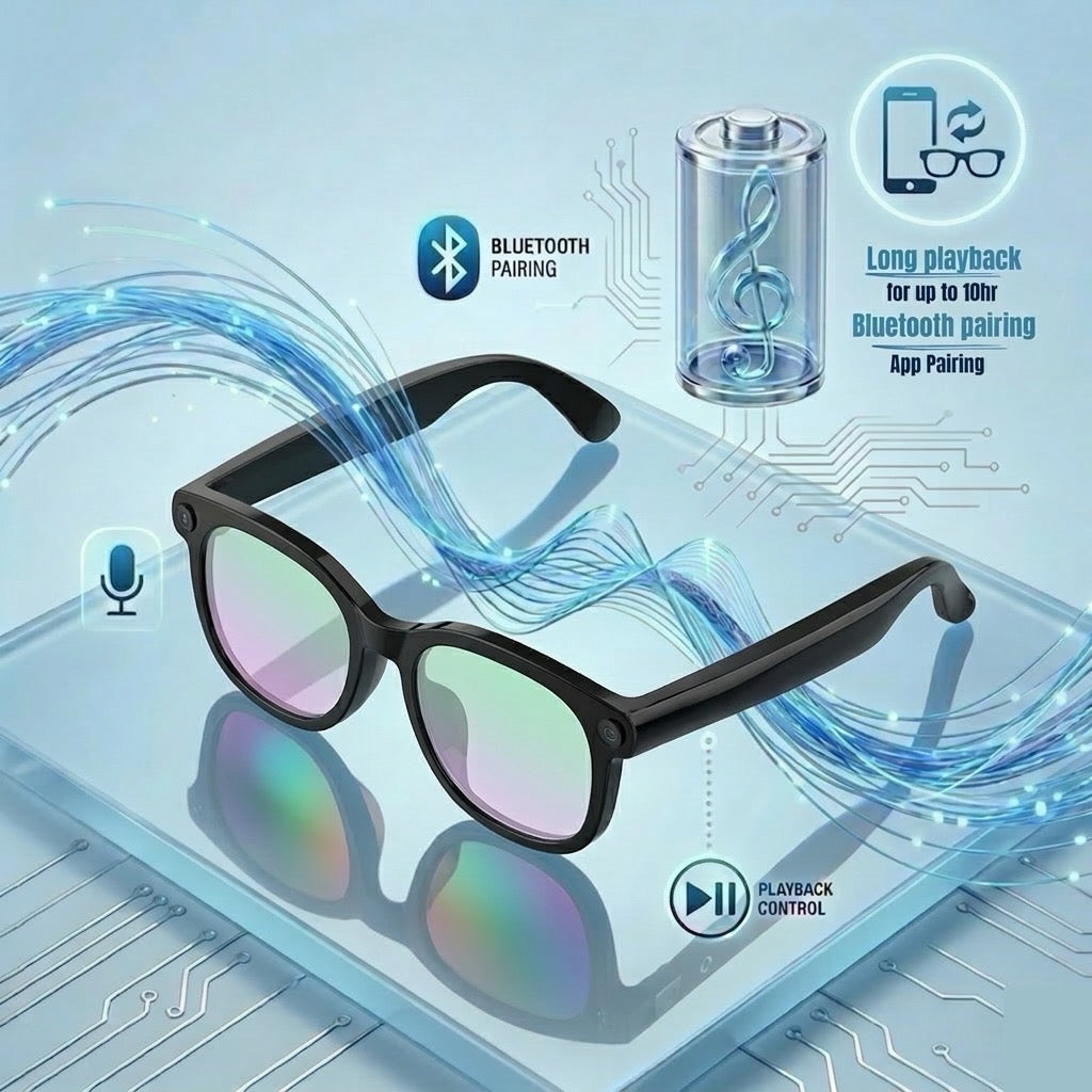 STRVO G-01 Smart Audio Glasses with 2K Camera, Bluetooth, Photochromic Lenses, AI Assistant & Touch Controls - Curved Design for Everyday Wear