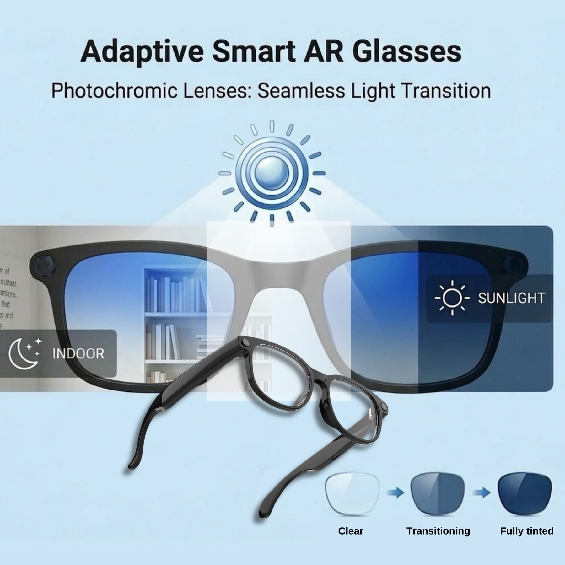 STRVO G-01 Smart Audio Glasses with 2K Camera, Bluetooth, Photochromic Lenses, AI Assistant & Touch Controls - Curved Design for Everyday Wear