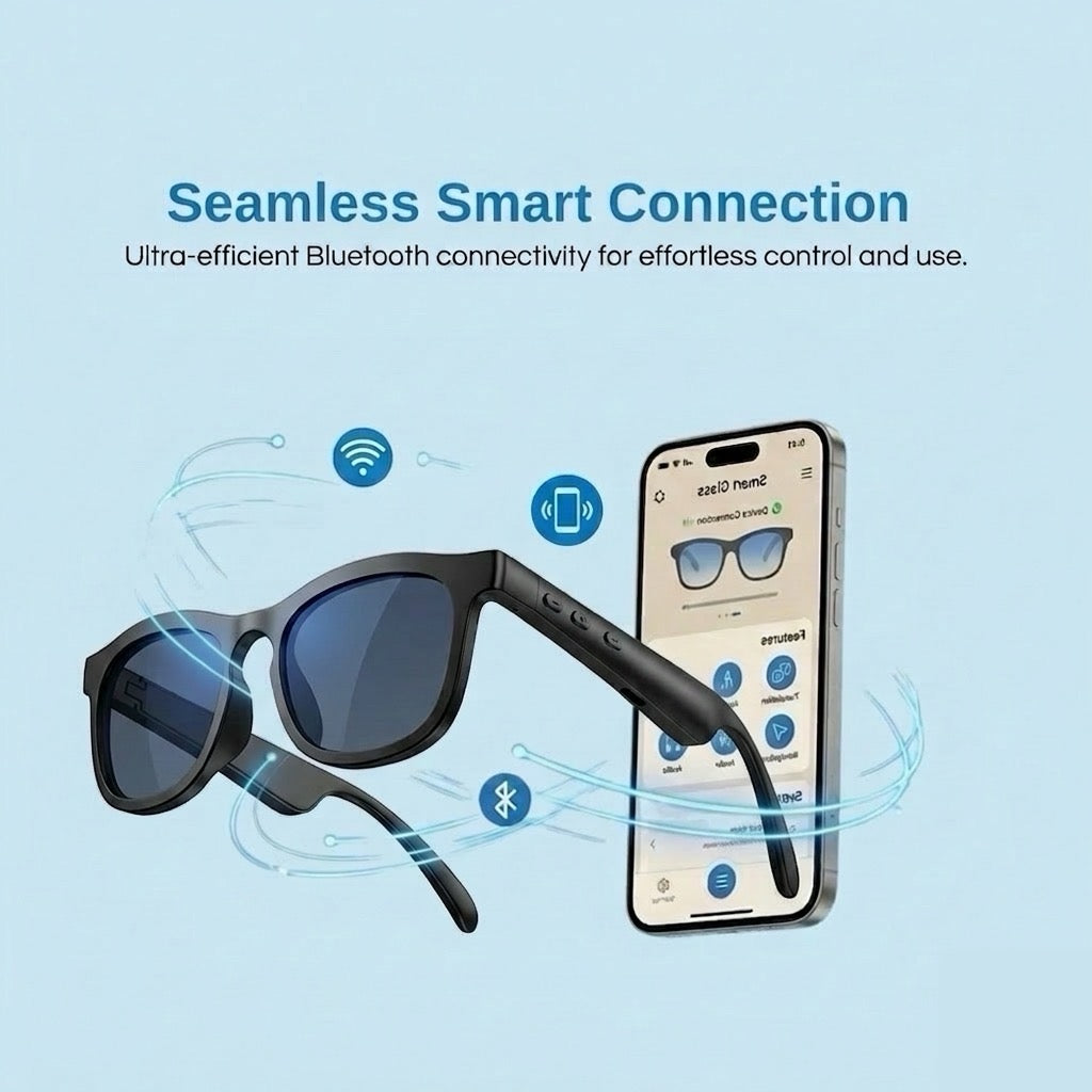 STRVO J-100 Bluetooth Smart Audio Glasses - Lightweight Open-Ear Calling & Music Sunglasses with Touch Controls, Long Battery Life - Black